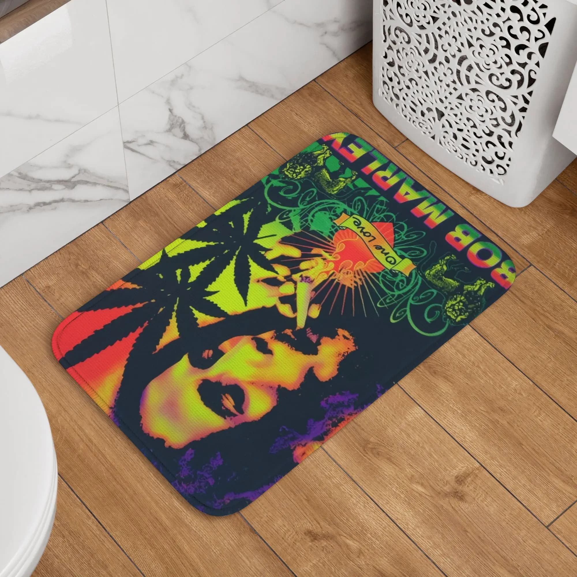 Tappetino Personalizzato con Immagine di Bob Marley, Cantante Reggae Giamaicano, per Ingresso, Cucina, Bagno, Balcone