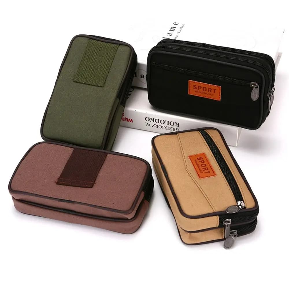Portafoglio borsa doppio strato uomo borsa per telefono borsa per cintura custodia per cellulare orizzontale tela Casual uomo marsupio sport all'aria aperta