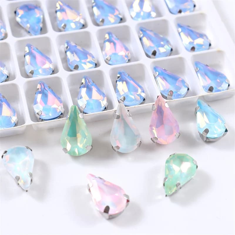 8x13mm cristallo a goccia cucire su strass con argento artiglio gelatina AB pietre per abito da sposa scarpe borse fai da te Trim