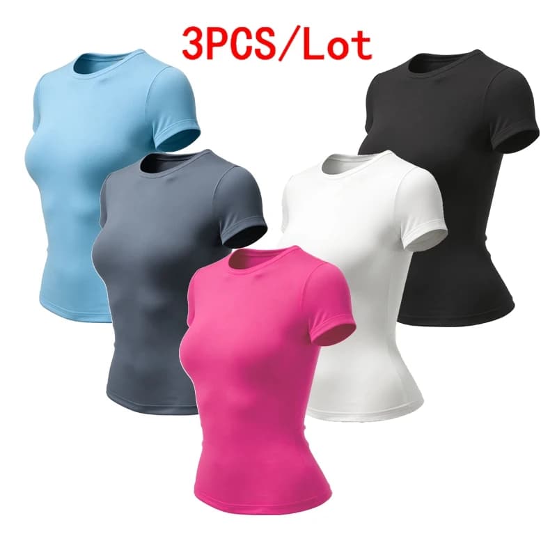 3 pezzi all'ingrosso T-shirt da donna slim manica corta elastico morbido top basic casual quotidiano o-collo moda estiva t-shirt delicata sulla pelle Y2K