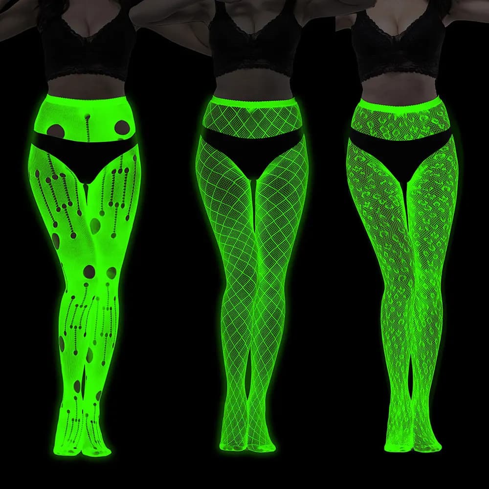 Calzini che si illuminano al buio, calze a rete, leggings per donna, calze nottilucenti