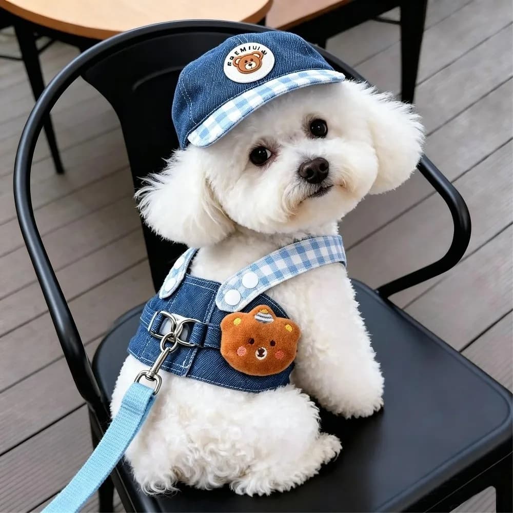 Pet Supplies Breathable Pet Harness Leash Set with Hat Comfortable Dog Walking Vest Adjustable Durable Cartoon Pet Set Training