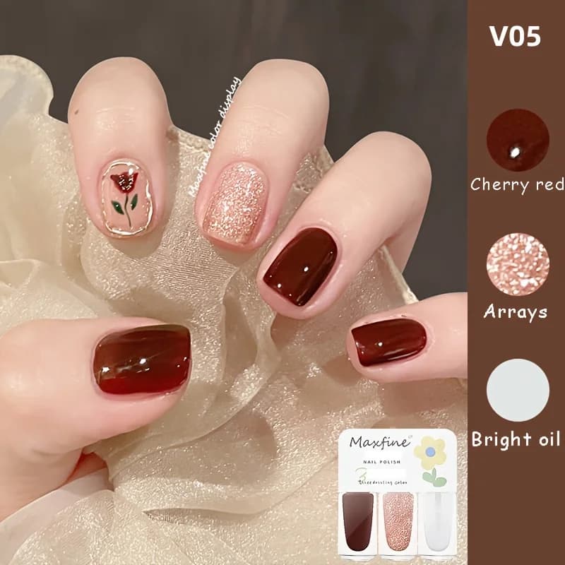 V05 Tulip Intense Set da 3 bottiglie Smalto per unghie senza cottura Kit smalto per unghie pelabile a base d'acqua ad asciugatura rapida e lunga durata