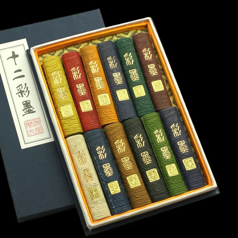 Handmade Chinese Colorful Ink Stick Set Watercolor Calligraphy Solid Ink Block Bar Hu Kaiwen Chinese Painting Colored Sumi Ink