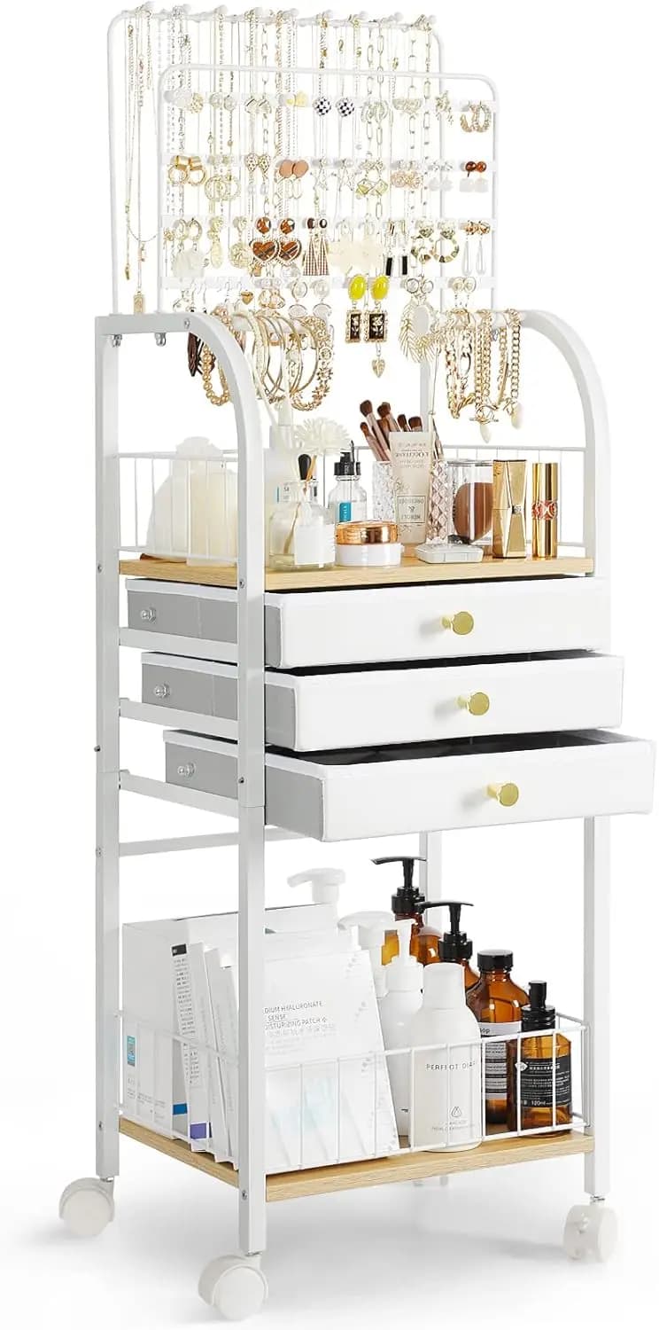 Large support for jewelry organizer with 3 drawers - Earrings and necklaces display