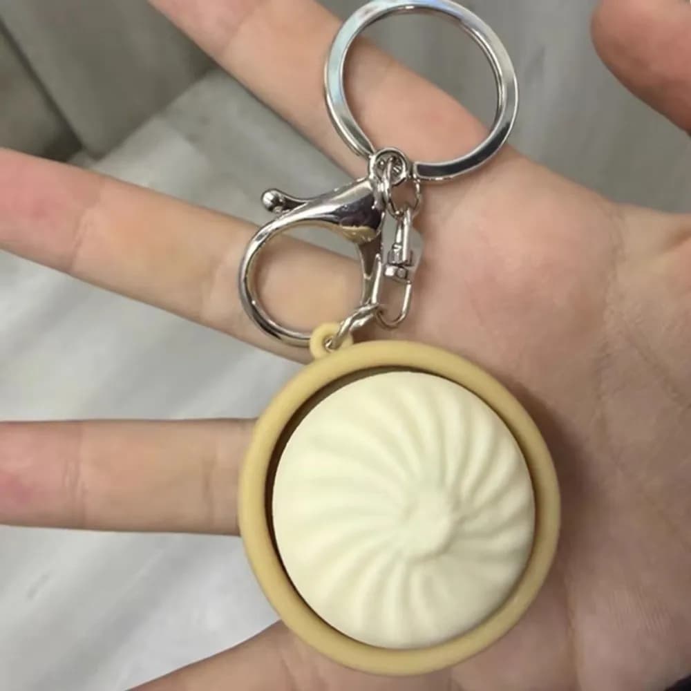 Portachiavi a forma di panino cotto a vapore, mini portachiavi creativo a pulsante, simulazione antistress, ciondolo per zaino