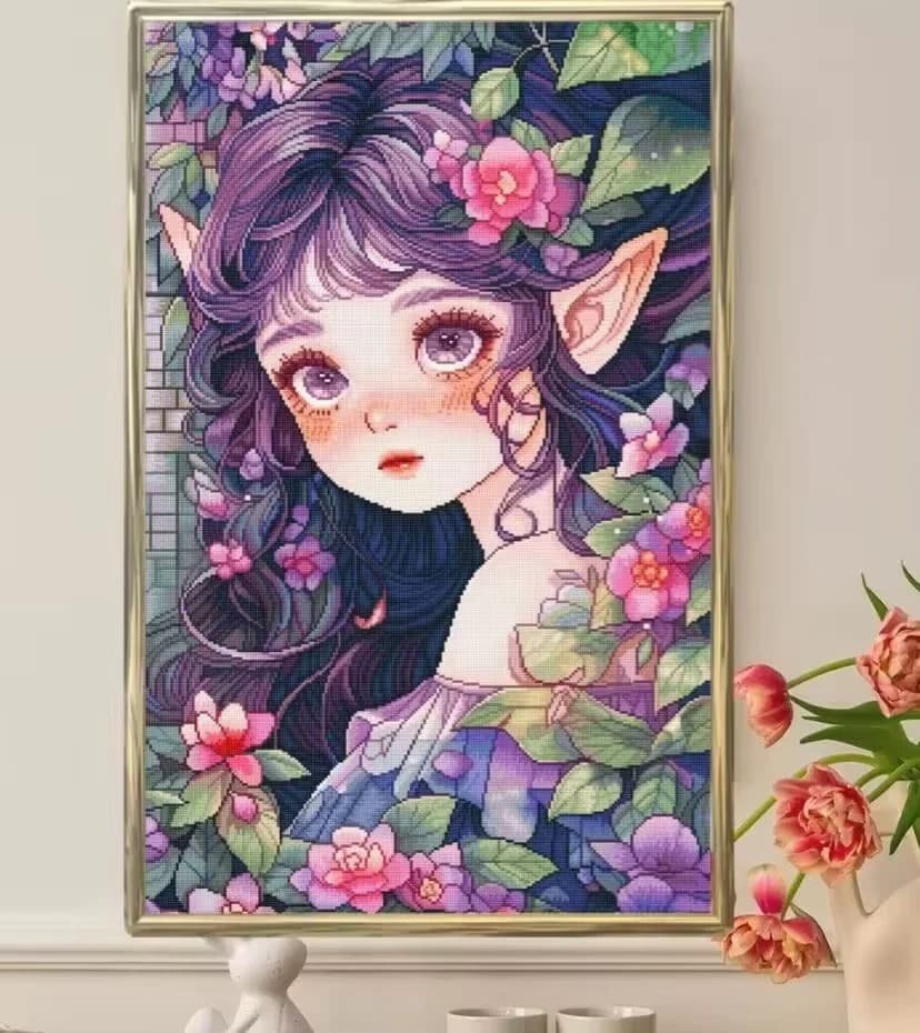 Pittura Diamantata 5D Fai da Te con Foratura Completa, Simpatico Cartone Animato Fata Viola, Ricamo a Punto Croce Fai da Te, Quadro Mosaico per Decorazioni Casa