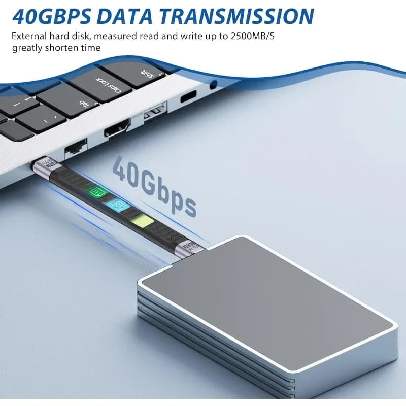 For Laptop Phone Tablet USB4 Short Cable 40Gbps Data Transfer 240W PD Fast Charging Thunderbolt 4/3 Interface Flat USB-C Cord