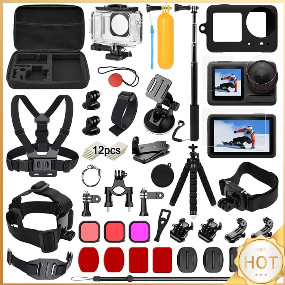 Action Camera Accessories Kit for Osmo Action 5pro/4/3 Sports Camera Accessory Kit with Waterproof Housing+Silicone Case