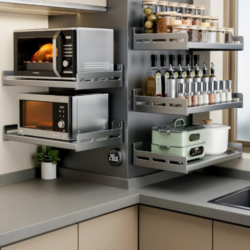 Scaffale per microonde da cucina a parete Scaffale portaoggetti multifunzionale senza trapano per accessori da forno