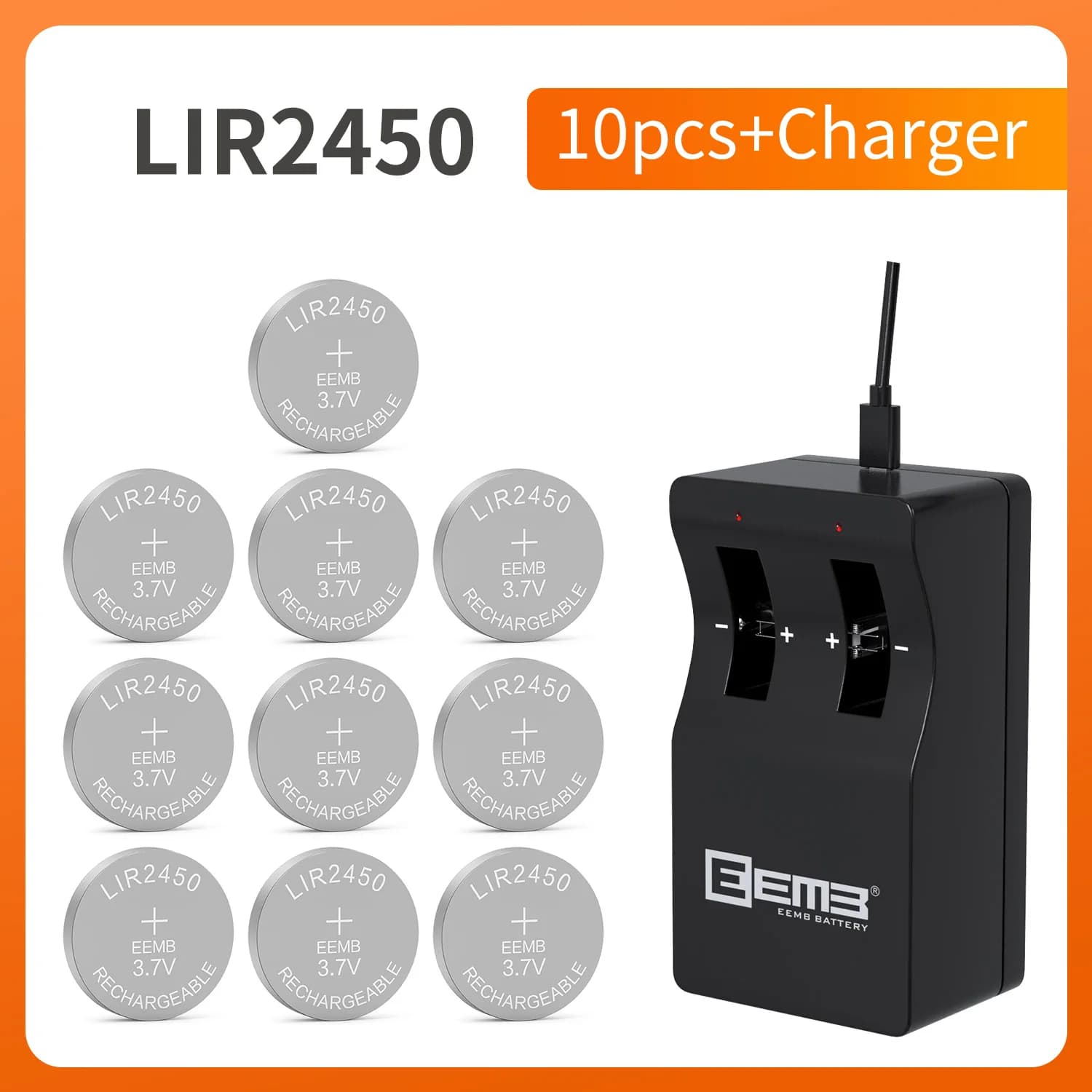 10 PZ LIR2450 3.7 V con Caricatore batteria al litio ricaricabile a bottone LIR 2450 3.6 V Batteria a bottone 120 mah