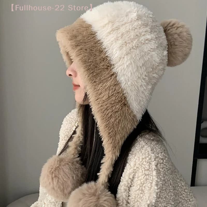 【MAX-22】Cappello invernale in lana felpata per donne e ragazze, simpatiche cuffie antivento in maglia per il freddo