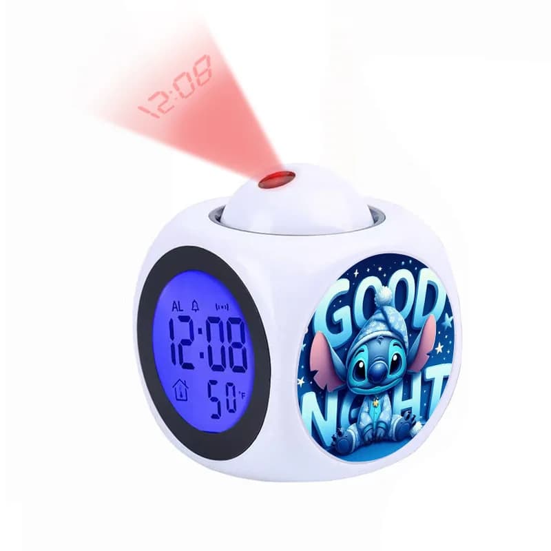 Nuovo simpatico Disney Stitch sveglia digitale proiettore LCD temperatura ora data proiezione display decorazione da scrivania timer cartone animato