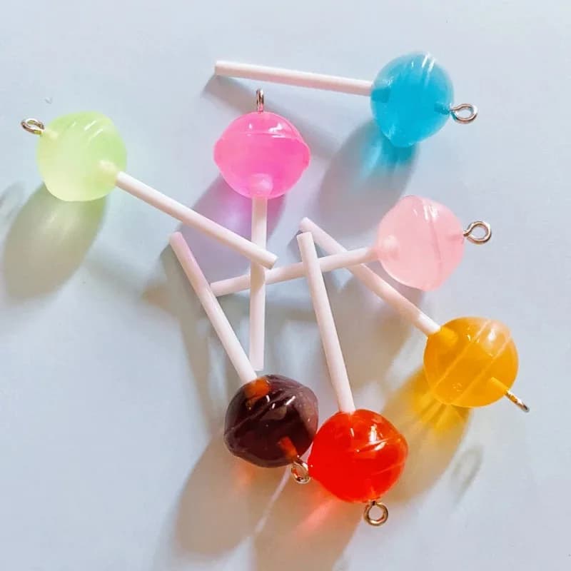 10 Pezzi Ciondoli in Resina a Forma di Lecca-lecca, Charm 3D Kawaii per Orecchini, Ciondoli per Creazione di Gioielli, Portachiavi, Fai da Te, Artigianato