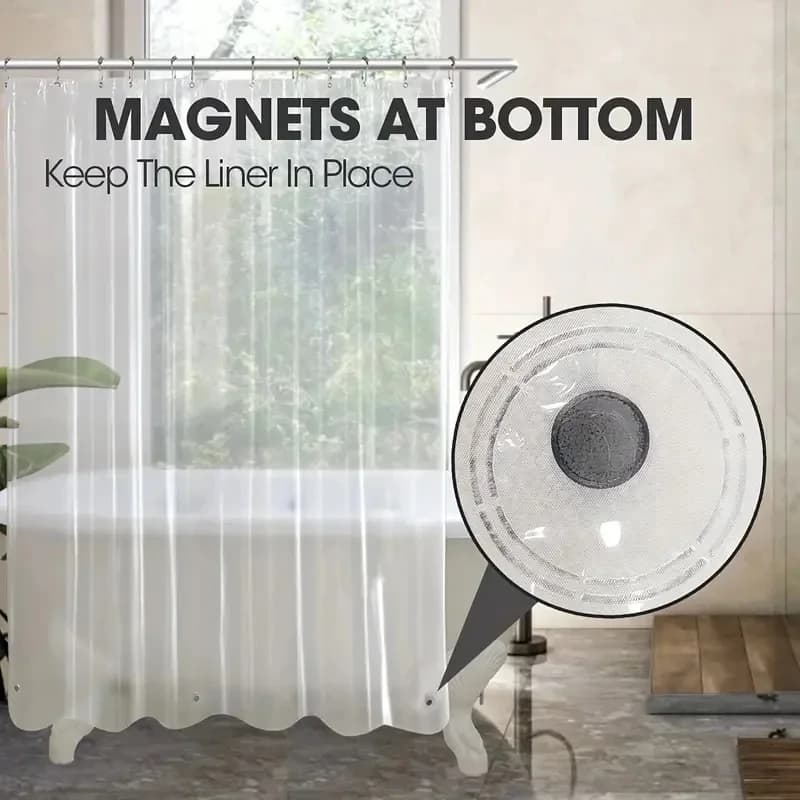 1pc Clear Shower Curtain Liner with Megnets, Plastic Shower Liner PEVA Lightweight Shower Curtains for Bathroom 12 Plastic Hooks
