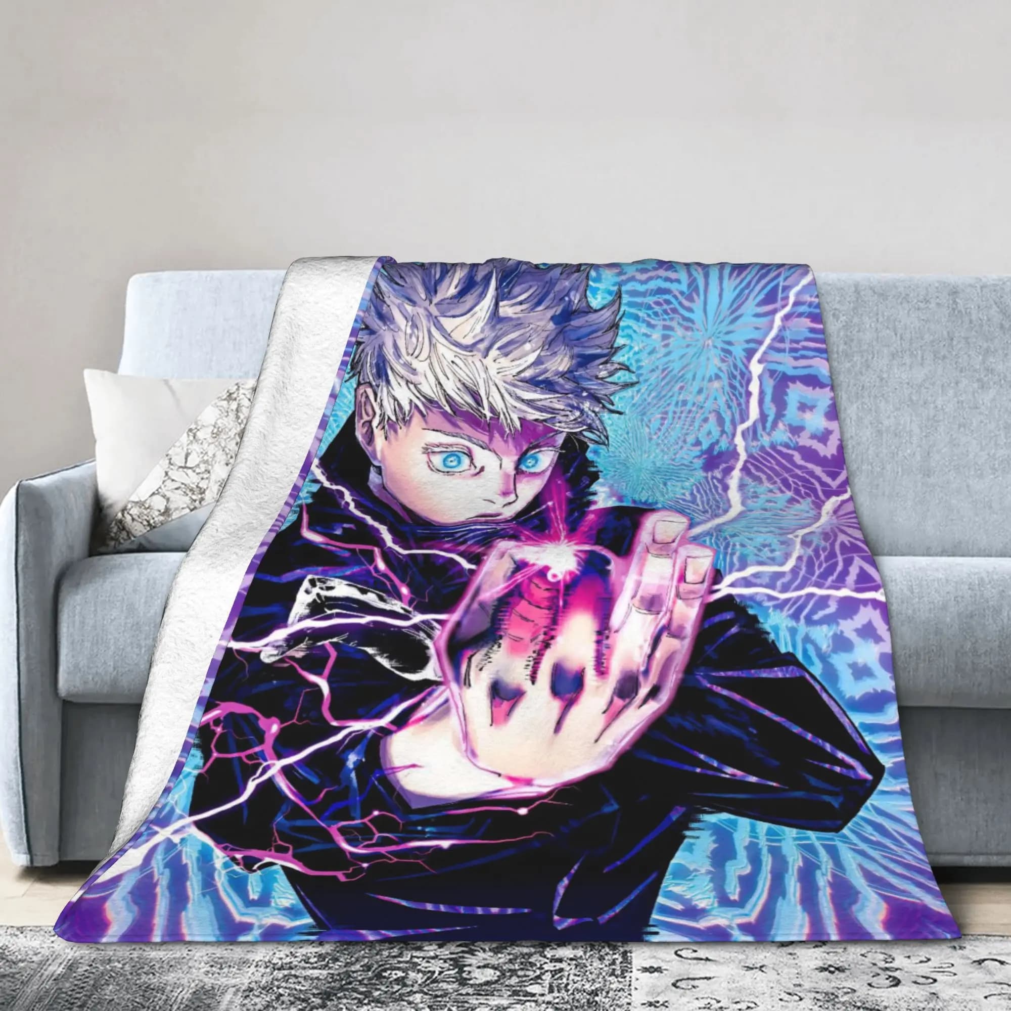 Coperta super morbida per bambini da viaggio Gojo Satoru Jujutsu Kaisen Coperta da tiro Copriletto in flanella per divano sedia divano letto