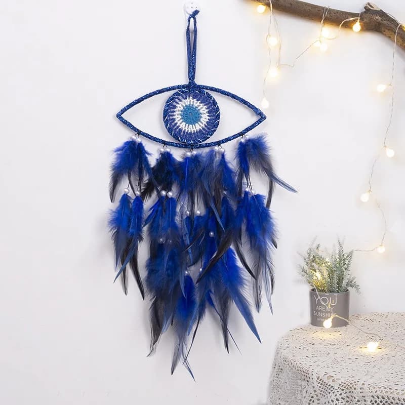 Bohemian Eyes Blue Feathers Dream Catcher Window Hangings Wind Chimes Home Decorations Living Room Pendants Home Ornaments Gifts