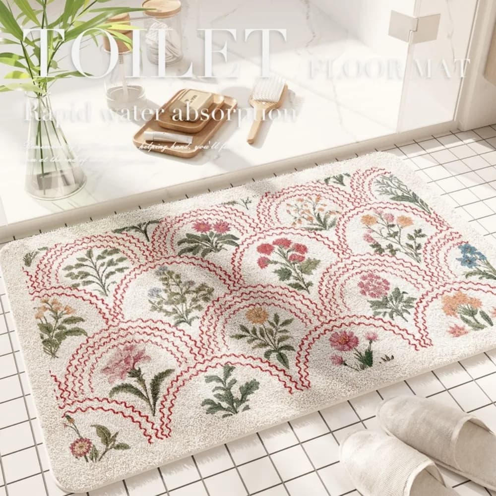 VIKAMA Retro Arch Floral Bathroom Floor Mats Bathroom Quick Drying Water Absorbent Non Slip Rugs Home Decor Foot Mats