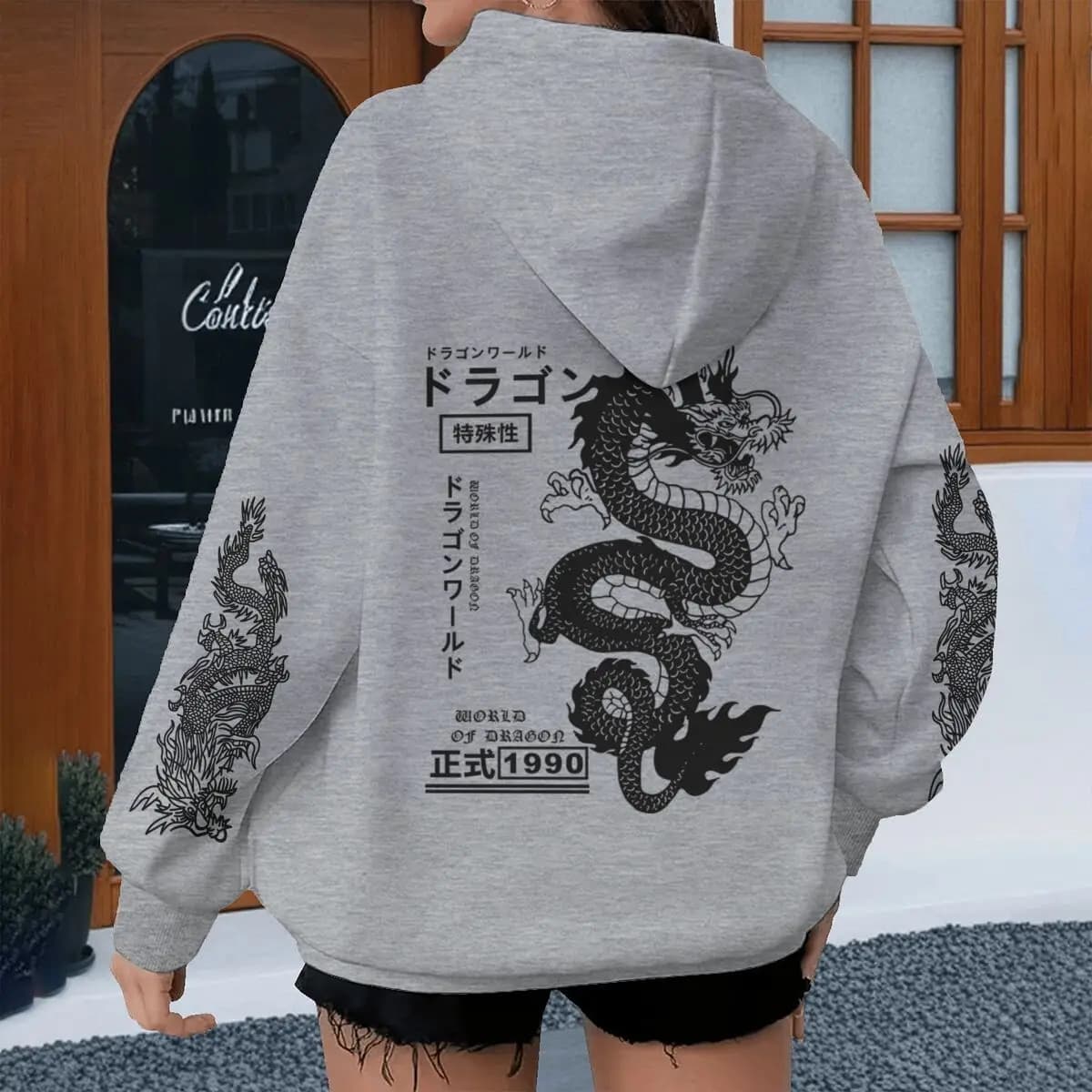 Harajuku hoodie with Dragon print for Men and Women, Japanese Style Casual Sports Autumn Spring, Unisex Vintage Hoodie