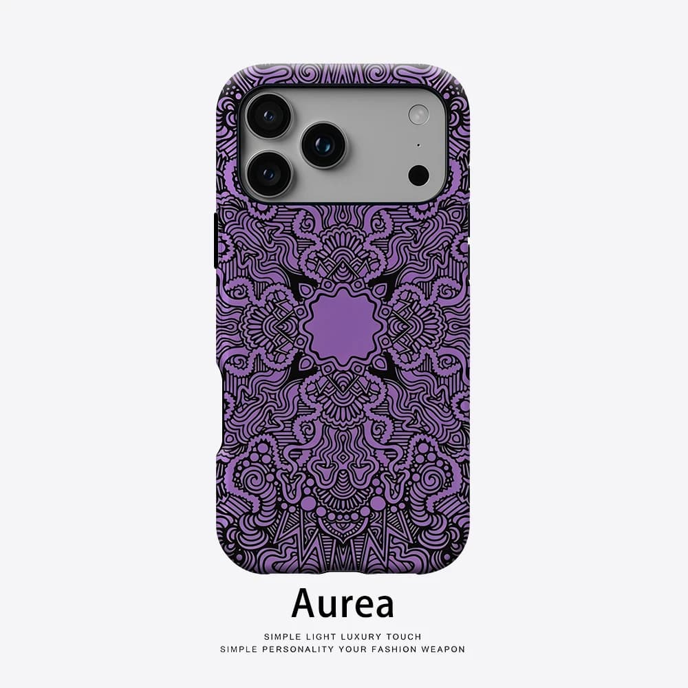 Custodia Aurea opaca antiurto per MagSafe per iPhone 17 16 15 14 Plus 13 Pro Max, in PC rigido, viola con motivo Mandala