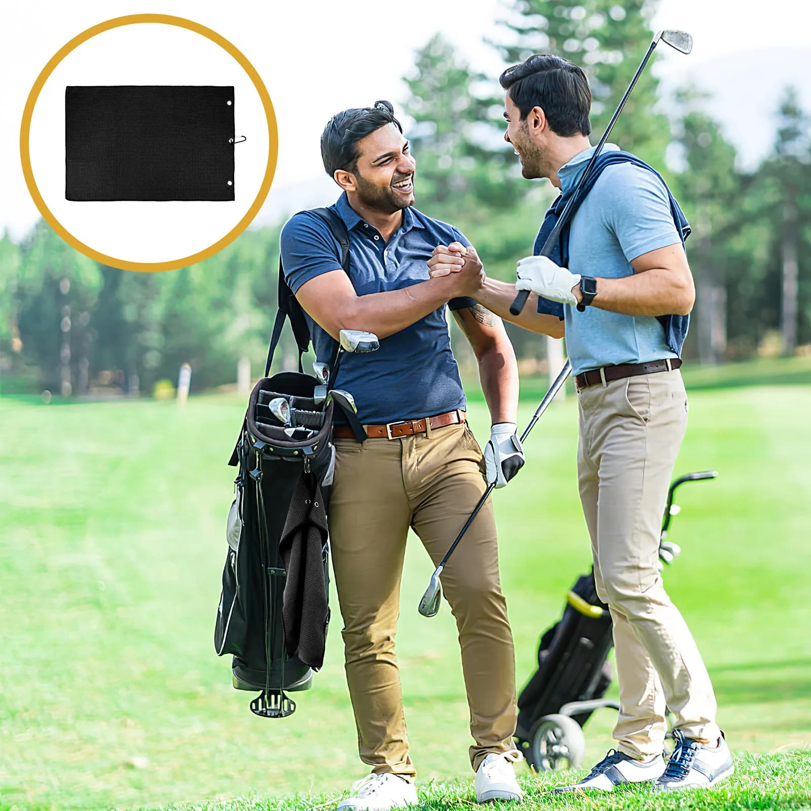 Asciugamano da golf in microfibra ad asciugatura rapida per la pulizia della testa della mazza e della impugnatura, appendibile con gancio, per uso sportivo all'aperto, in poliestere.