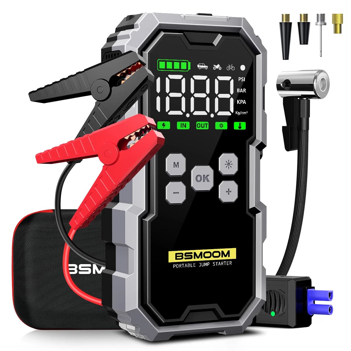 Avviatore di emergenza per auto 7000A con compressore d'aria Batteria Booster 12V Power Bank con torcia a LED, cavo intelligente con display di tensione