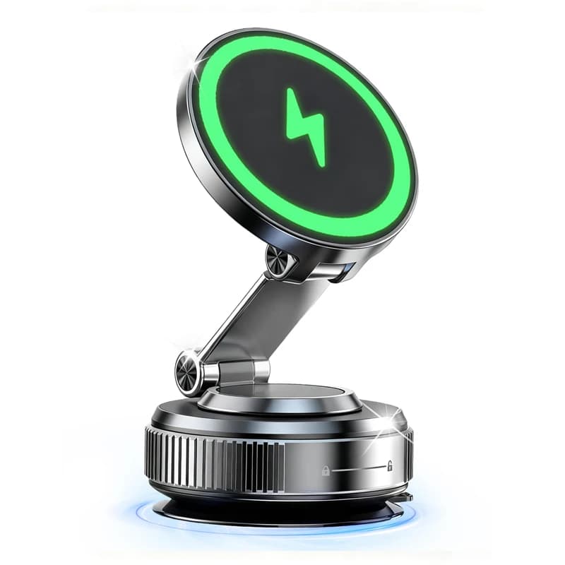 Supporto per telefono da auto con caricatore wireless magnetico a ventosa da 15W, rotazione a 360 gradi, compatibile con smartphone per iPhone