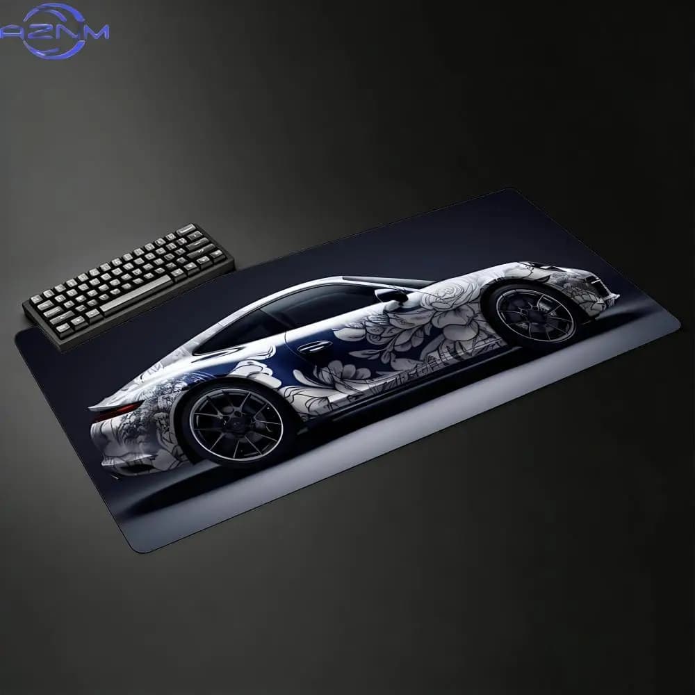 White Sports Car Design Gaming Large Mouse Pad Anti-Slip Rubber Base Extended Desk Mat for Gamer Office Use Computer Accessories