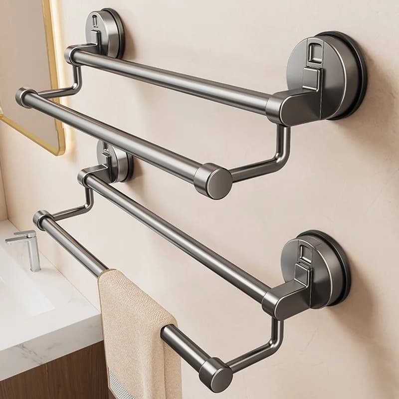 Portasciugamani da Bagno a Ventosa, Montaggio a Parete Senza Foratura, 30/40/50cm, Barra Portasciugamani Doppia a 2 Livelli, Salvaspazio per Appartamenti