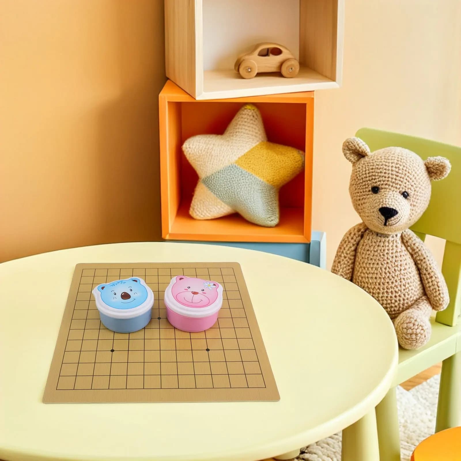 Children's Go Game Set Double-Sided 9x9 and 13x13 Bear Board Portable Lightweight Strategy Chess Kit for Beginners Travel Family