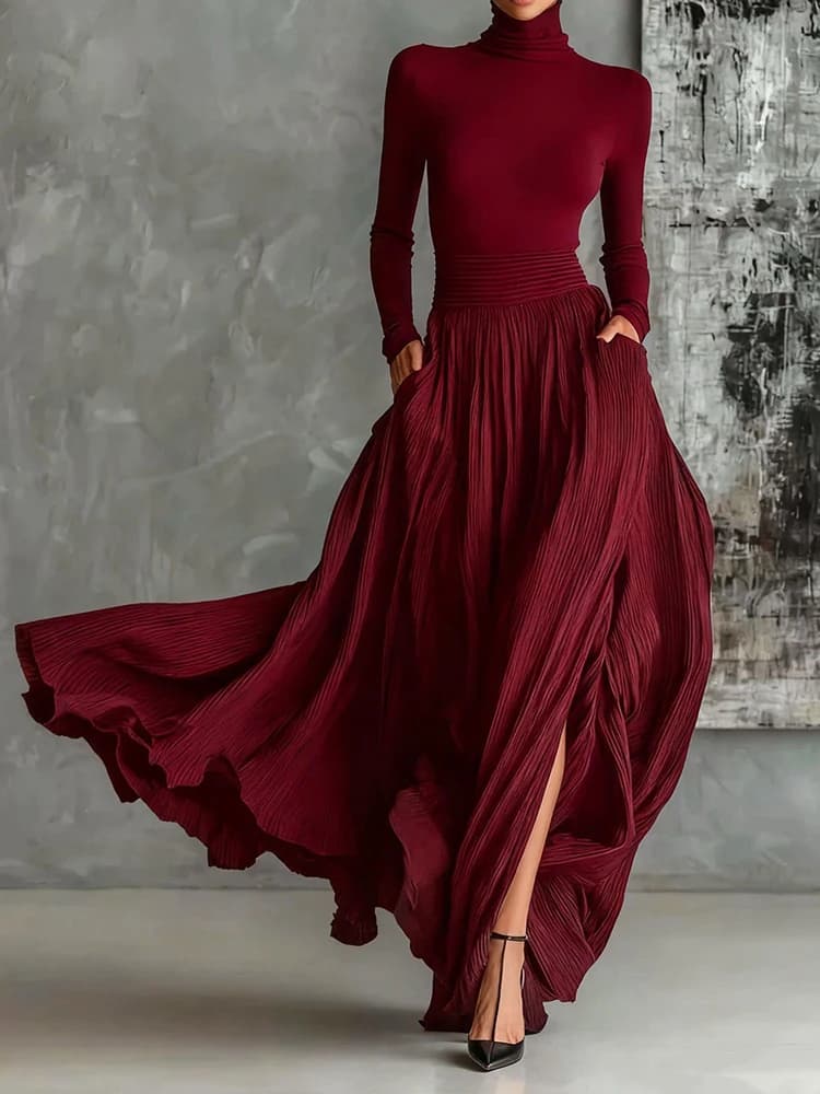Set da 2 pezzi con pullover a collo alto e maxi gonne, completo da donna primavera autunno a maniche lunghe, abiti da donna chic alla moda per le vacanze