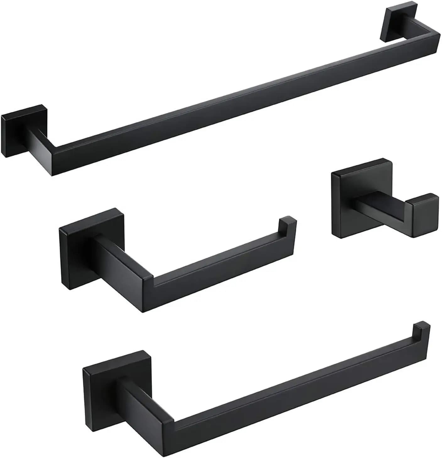 Set di Accessori per Bagno 4 Pezzi, Portasciugamani da Parete, Set di Accessori per Bagno Quadrati NERI