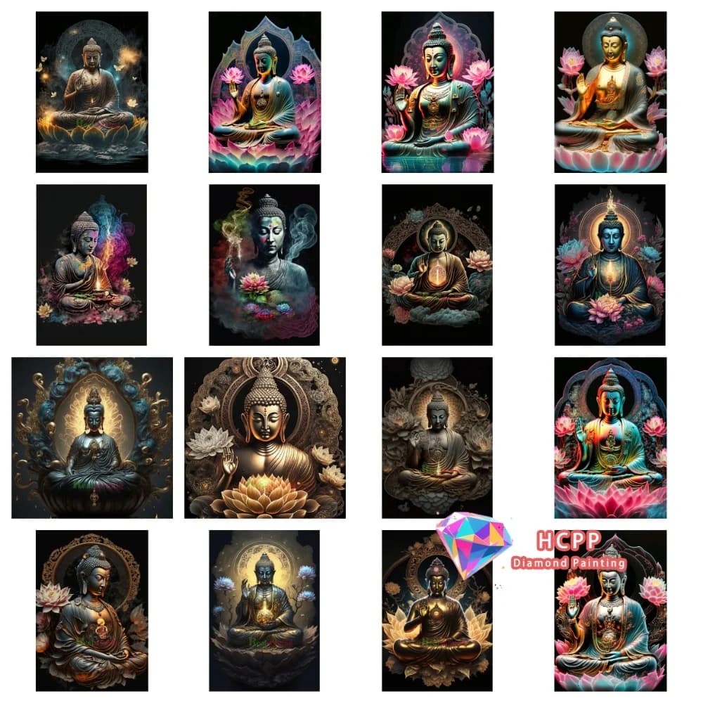 Kit Painting Diamond Zen Buddha with Candle, Square Diamonds and Round 5D, Fai-da-Te Cross Embroidery, Craft Art, Refined Gift, Home Decoration