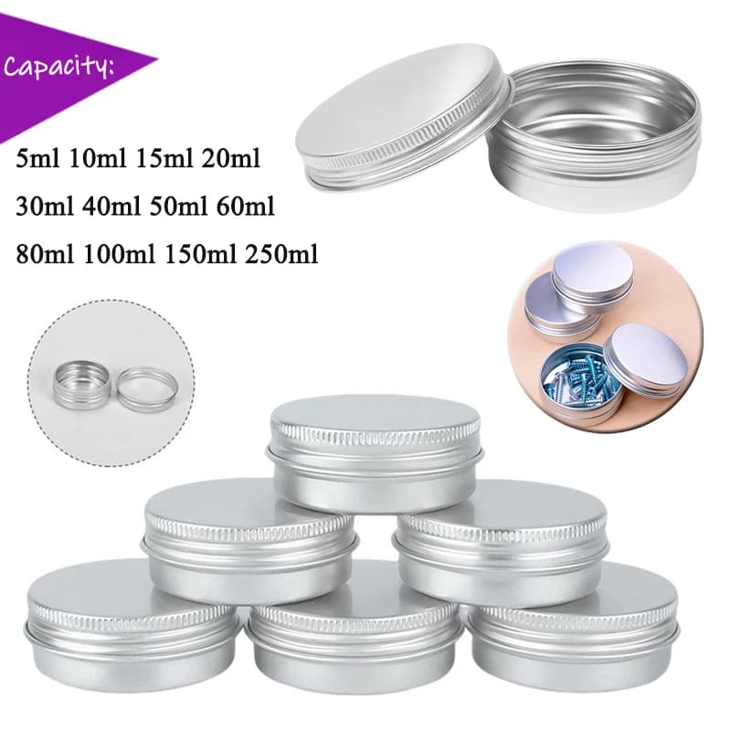 Lattine vuote in alluminio argento da 10 pezzi Barattoli da 5-250 ml Tappi a vite Barattoli rotondi per spezie per candele Contenitori con coperchio a vite