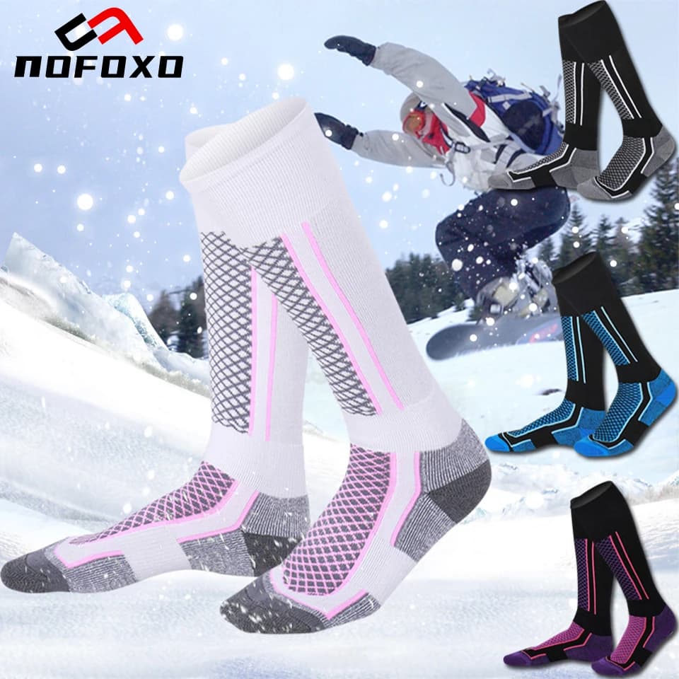 NOFOXO Snowboard winter socks Cycling socks Cotton football socks warm thickening Women's Men's Kids Outdoor sports socks anti-cold anti-cold