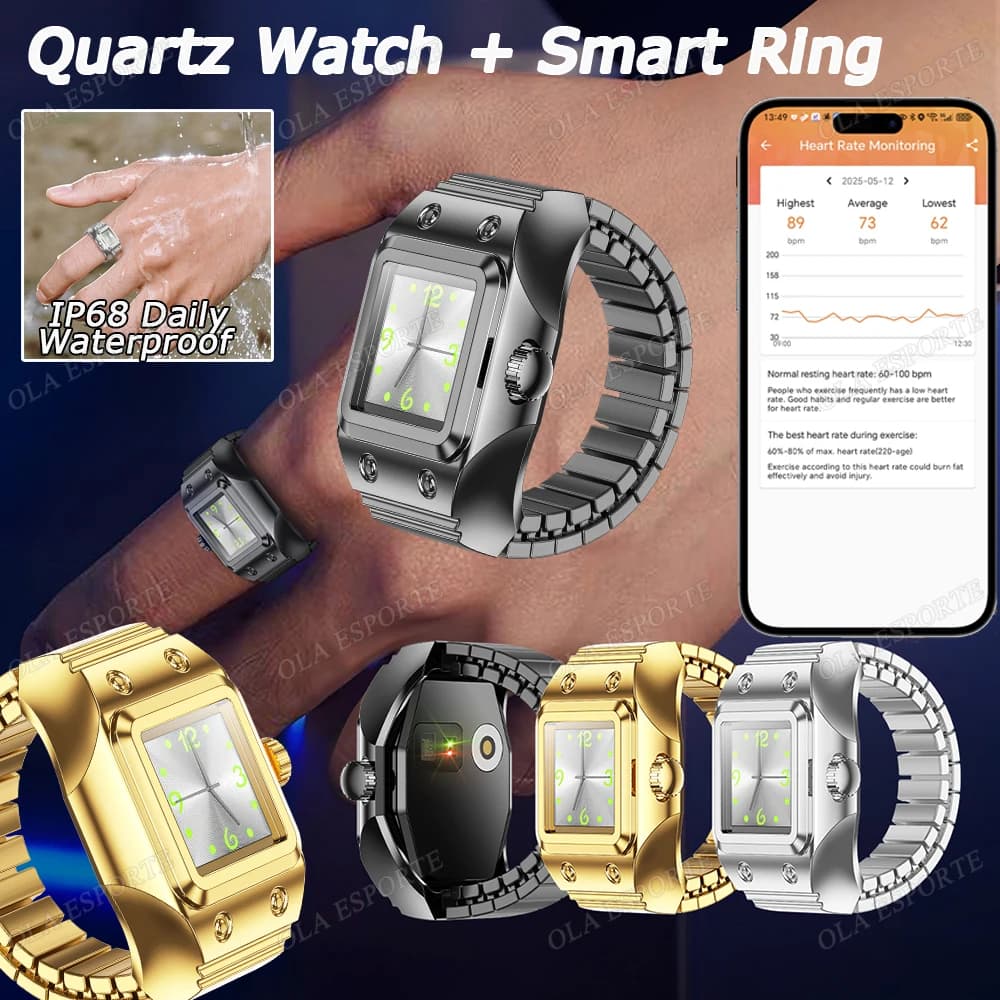 2025 New quartz watch + smart ring display screen and touch heart rate, blood/pressure oxygen, waterproof sports watches Smartring