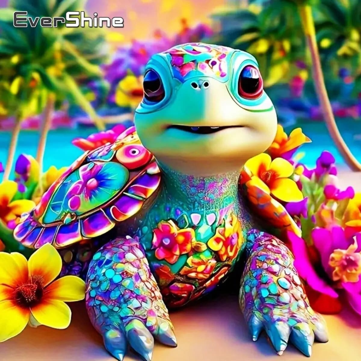 Evershine Diamond Painting Turtle Animal Picture Of Rhinestones Diamond Mosaic Cartoon Flower New Collection 2025 Home Gift