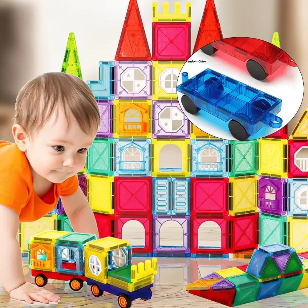 Creativity Plastic Magnetic Car Smooth Wheels Linkable Magnetic Tiles Accessory Car Educational Play