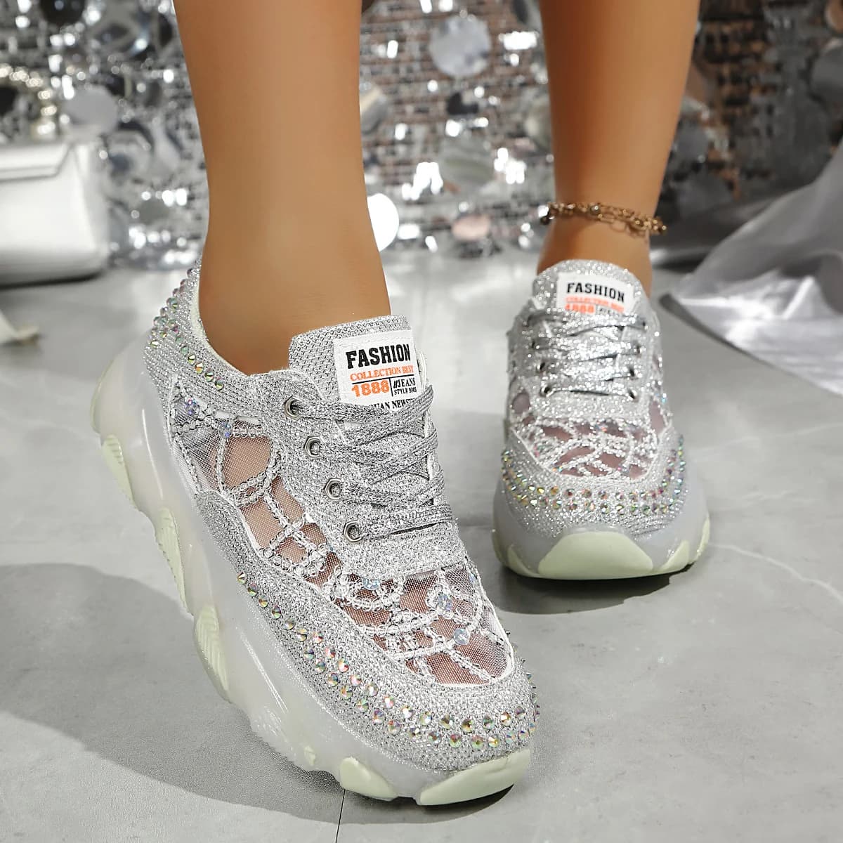 Nuove Scarpe Casual Primaverili/Autunnali con Punta Rotonda, Eleganti e Comode, Suola Spessa, Scarpe Sportive Alla Moda in Rete Sexy per Donne