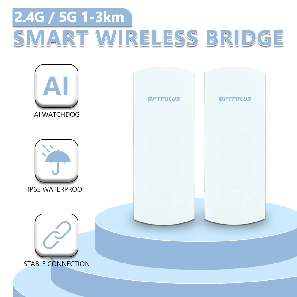 OPTFOCUS 2PACK 300Mbps 3KM 14Dbi punto a punto Wireless Bridge IP65 Outdoor CPE 2.4G 5Ghz WIFI amplificatore Booster Extender