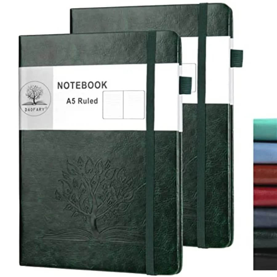 2Pack Lined Journal Notebook with Pen Holder—A5 Leather Journal Notebooks with 160 Pages 100gsm Thick Paper, Writing Hardcover
