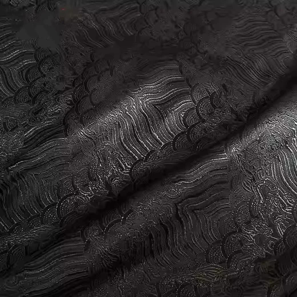 Black Wave Pattern Woven Satin Fabric Handmade DIY Decorative Fabric for Crafts And Home Projects