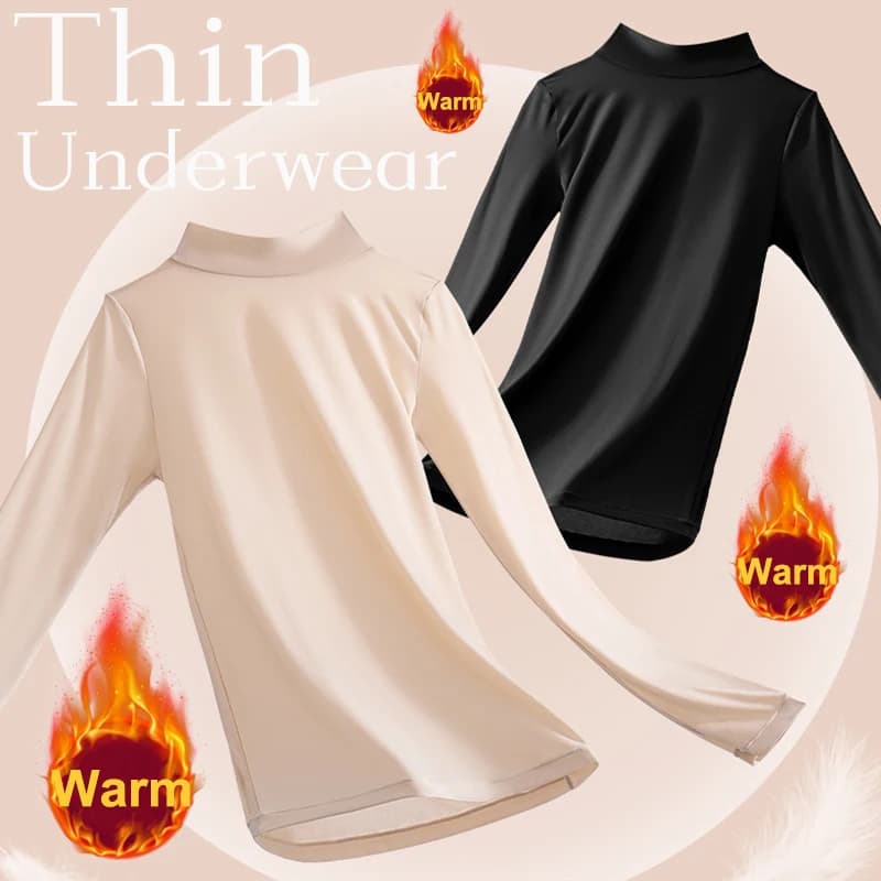 FINETOO Women High Collar Beauty Skin Top Elastic Long Sleeve Seamless Close-fitting Heat Lock Warm Underwear Women's Base Shirt