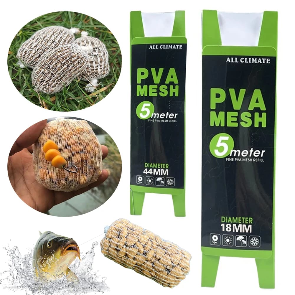 Rete in PVA per Pesca alla Carpa, Tubo in Rete per Esche, Attrezzatura da Pesca Solubile in Acqua, Rete Universale 18/44mmx5m