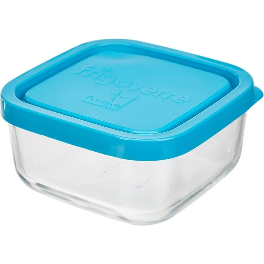 Bormioli Rocco Basic 11,75 Oz. Contenitore per alimenti da 4 pollici, vetro, con coperchio verde acqua, prodotto in Italia.