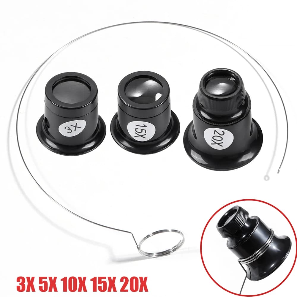 3X 5X 10X 15X 20X Jewelers Eye Loupe Loop Magnifier Glass Watchmaker Portable Monocular Watch Magnifier Tool Kits Repair Tools