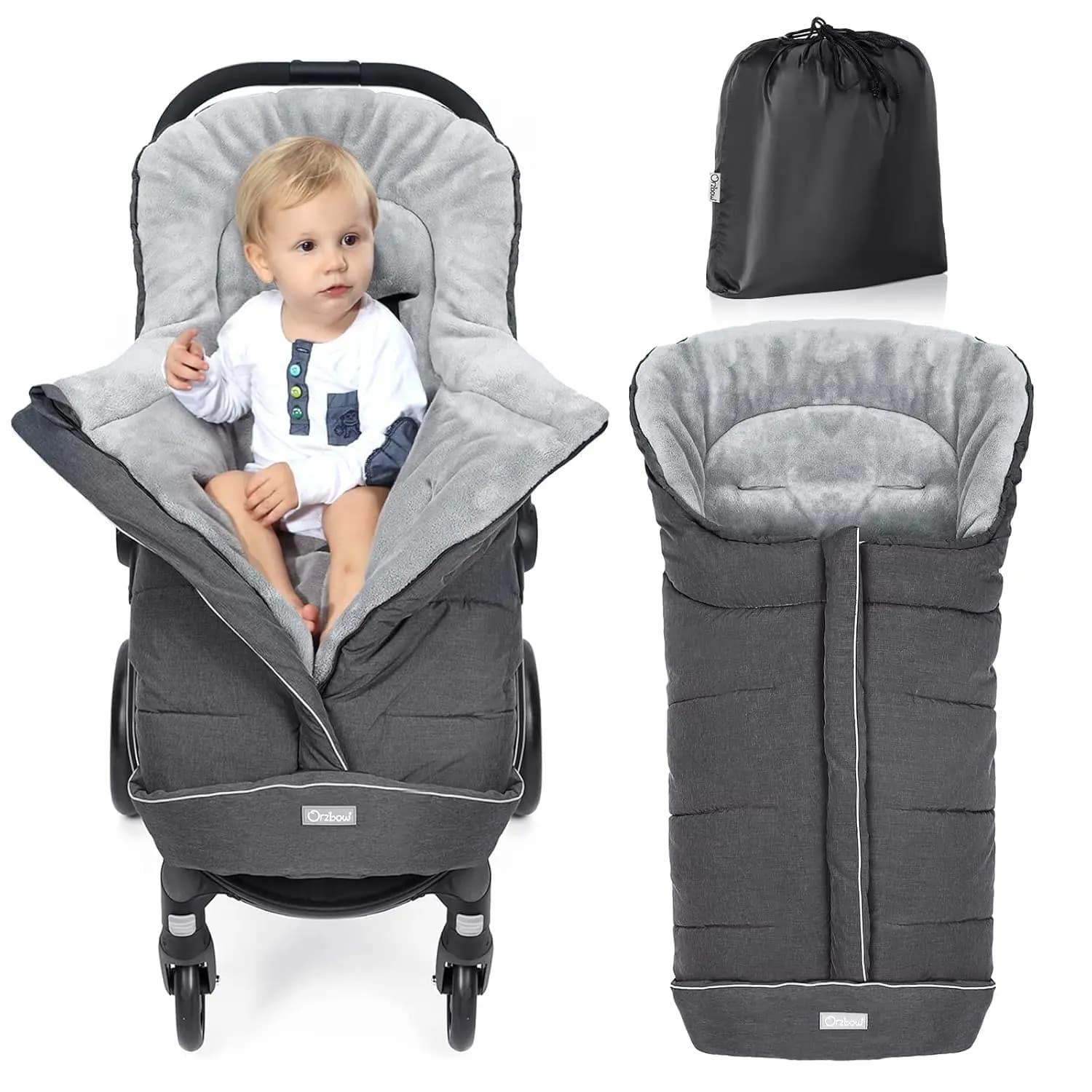 Sacco nanna universale per passeggino con fodera in pile corallo - Sacco nanna invernale idrorepellente per neonati, grigio scuro
