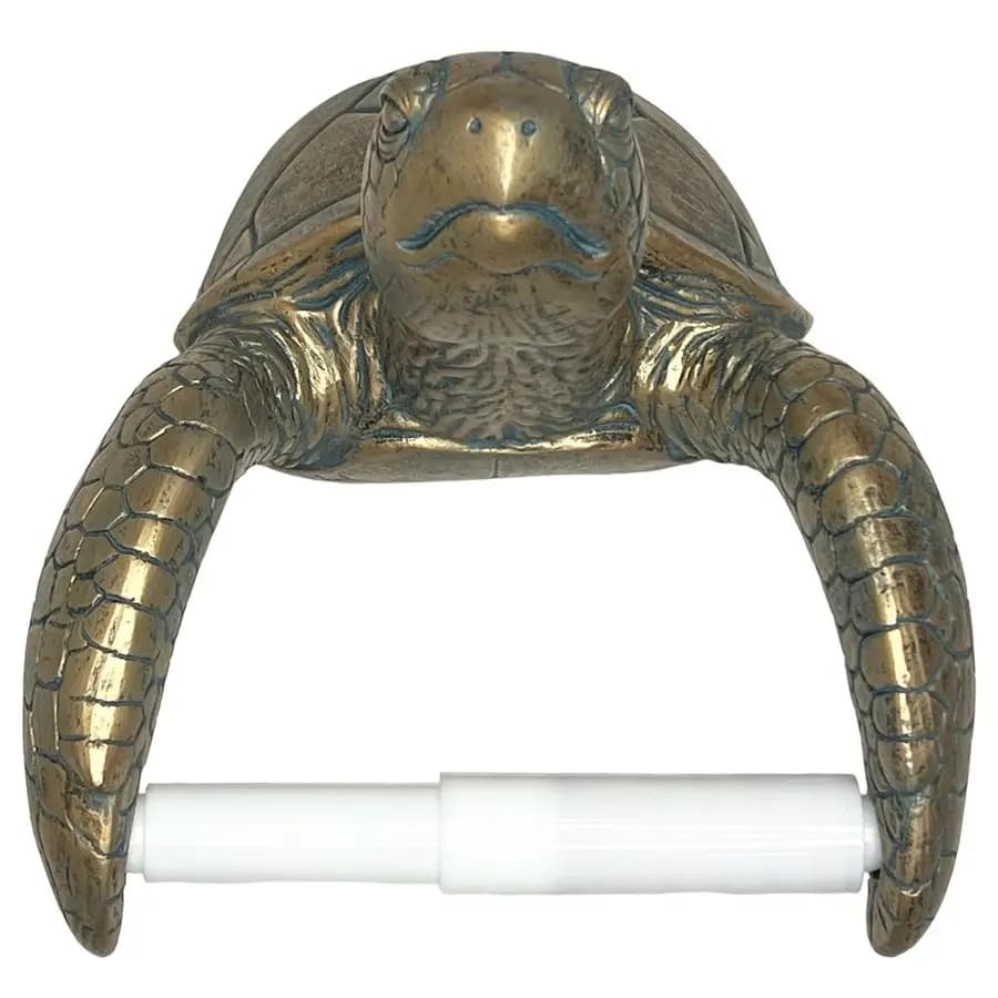 Portarotolo da Parete a Forma di Tartaruga, Decorazione Rustica Nautica Costiera, Finitura Bronzo Verdigris