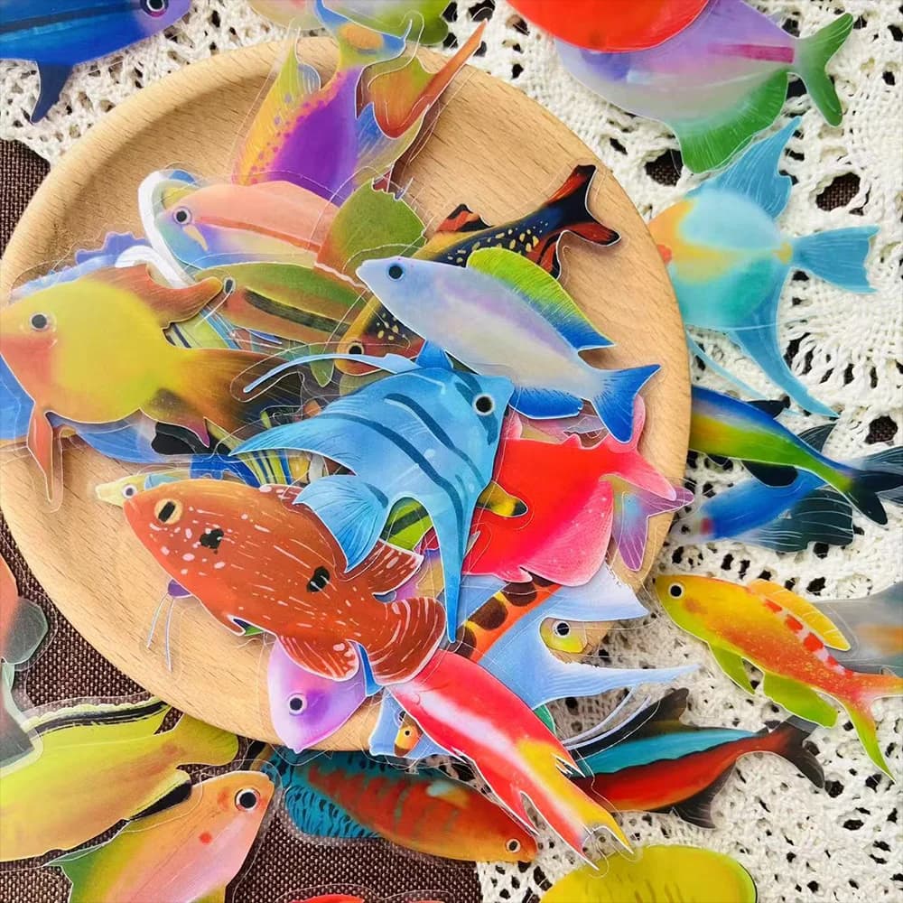 50 pezzi adesivi per pesci scatola da pesca canna da pesca decorazione bagagli laptop scrapbook diario adesivi impermeabili per skateboard chitarra fai da te