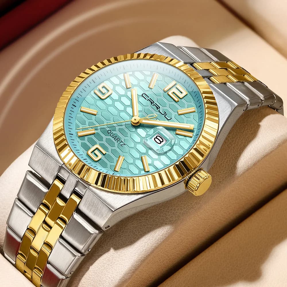 CRRJU Original Business Male Clock Week Date Waterproof Luminous Men Watch Stainless Steel Quartz Fashion Men's Watches Reloj